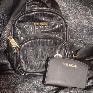 Steve Madden Embossed Black Backpack and Wallet